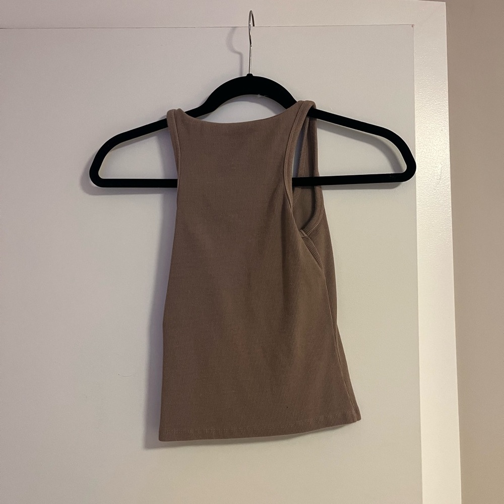 REVICE Ribbed Scoop Tank Top - Dusty Rose with Black Logo - Picture 3 of 4